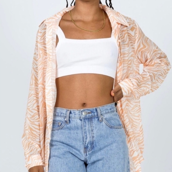 Princess Polly Ziggy Shirt Size 8 Orange White Sheer Zebra Print Blouse - Picture 1 of 9